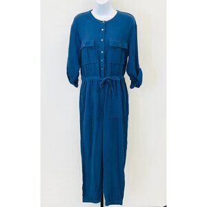 Madewell Lightspun Tapered Leg Jumpsuit Size 4 Gauze Blue Cotton Button Belted